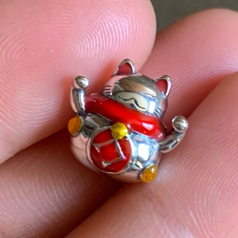 NWOT Maneki Neko Lucky Cat Bead Charm Sterling Silver 925